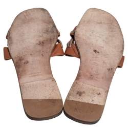 مملوكة مسبقًا حذاء فلات هيرمس أوران جلد بني بورق شجر ذهبي مقاس 37.5