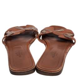 مملوكة مسبقًا حذاء فلات هيرمس أوران جلد بني بورق شجر ذهبي مقاس 37.5