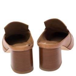 Pre Owned Hermes Brown Leather Blossom Mules Size 40.5