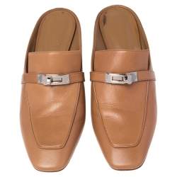 Pre Owned Hermes Brown Leather Blossom Mules Size 40.5