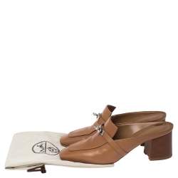 Pre Owned Hermes Brown Leather Blossom Mules Size 40.5