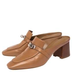 Pre Owned Hermes Brown Leather Blossom Mules Size 40.5
