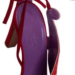 Hermes Red Suede Embroidered Tie Up Sandals Size 37