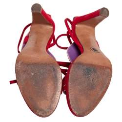 Hermes Red Suede Embroidered Tie Up Sandals Size 37