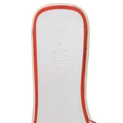 Pre Owned Hermes Orange/White Fabric Oran Flat Sandals Size 39.5
