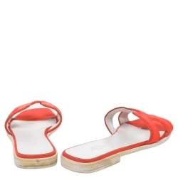 Pre Owned Hermes Orange/White Fabric Oran Flat Sandals Size 39.5