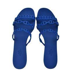 مملوكة مسبقًا Hermes Blue Rubber D'ancre Chaine Rivage Flat Sandals EU 40