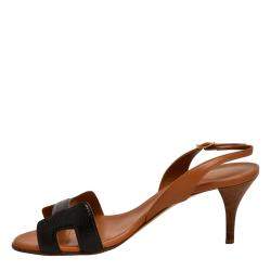 مملوكة مسبقًا Hermes Brown Leather Night Slingback Sandals Size EU 39
