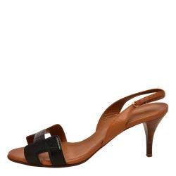 مملوكة مسبقًا Hermes Brown Leather Night Slingback Sandals Size EU 39