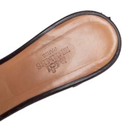 Pre Owned Hermes Dark Brown Leather Oasis Slide Sandals Size 38.5