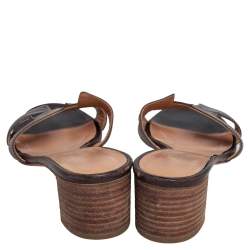 Pre Owned Hermes Dark Brown Leather Oasis Slide Sandals Size 38.5