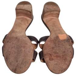 Pre Owned Hermes Dark Brown Leather Oasis Slide Sandals Size 38.5