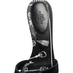 Pre Owned Hermes Black Velvet Oasis Slide Sandals Size 39