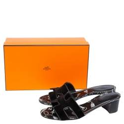 Pre Owned Hermes Black Velvet Oasis Slide Sandals Size 39