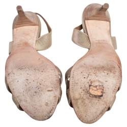 Pre Owned Hermes Gold Leather Night Slingback Sandals Size 37