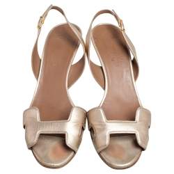 Pre Owned Hermes Gold Leather Night Slingback Sandals Size 37