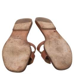 Pre Owned Hermes Brown Leather Oran Flat Slides Size 40