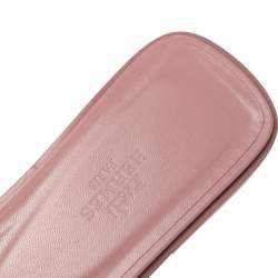 Pre Owned Hermes Pink/Black Leather Oran Flat Slide Size 35.5