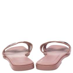 Pre Owned Hermes Pink/Black Leather Oran Flat Slide Size 35.5