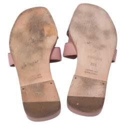 Pre Owned Hermes Pink/Black Leather Oran Flat Slide Size 35.5