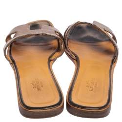 Pre Owned Hermés Bronze Leather Oran Sandals Size 39