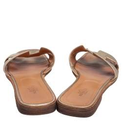 Pre Owned Hermès Gold Leather Oran Flat Sandals Size 39.5