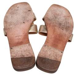 Pre Owned Hermès Gold Leather Oran Flat Sandals Size 39.5