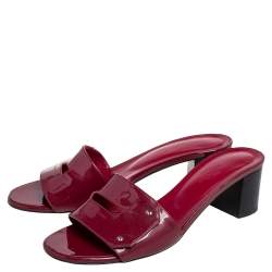 Hermes Red Patent Leather View Slide Sandals Size 37.5