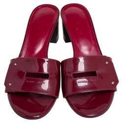 Hermes Red Patent Leather View Slide Sandals Size 37.5