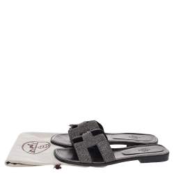 Pre Owned Hermes Black Glitter Oran Sandals Size 40