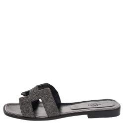 Pre Owned Hermes Black Glitter Oran Sandals Size 40