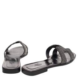 Pre Owned Hermes Black Glitter Oran Sandals Size 40