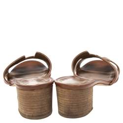 Pre Owned Hermes Brown Leather Oasis Slide Sandals Size 41