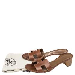 Pre Owned Hermes Brown Leather Oasis Slide Sandals Size 41