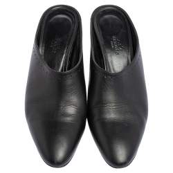 Pre Owned Hermes Black Leather Trot Mule Sandals Size 38.5