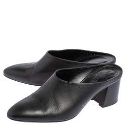 Pre Owned Hermes Black Leather Trot Mule Sandals Size 38.5