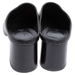 Pre Owned Hermes Black Leather Trot Mule Sandals Size 38.5