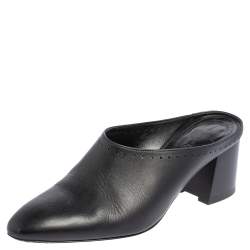 Pre Owned Hermes Black Leather Trot Mule Sandals Size 38.5