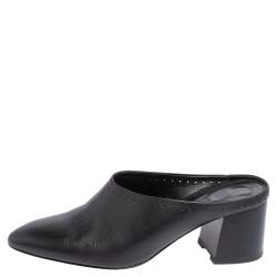 Pre Owned Hermes Black Leather Trot Mule Sandals Size 38.5