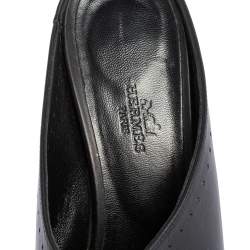 Pre Owned Hermes Black Leather Trot Mule Sandals Size 38.5