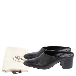 Pre Owned Hermes Black Leather Trot Mule Sandals Size 38.5