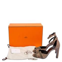 Hermes Beige Suede Highlight Crystal Embellished Ankle Strap Sandals Size 38