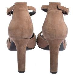 Hermes Beige Suede Highlight Crystal Embellished Ankle Strap Sandals Size 38