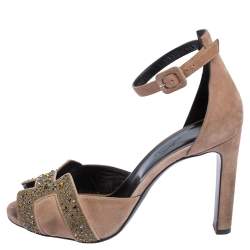 Hermes Beige Suede Highlight Crystal Embellished Ankle Strap Sandals Size 38