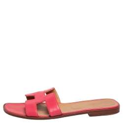 Hermes Pink Leather Oran Slide Flats Size 40.5