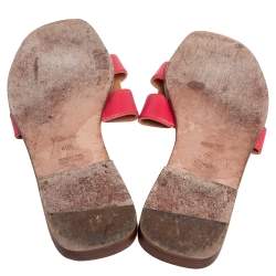 Hermes Pink Leather Oran Slide Flats Size 40.5