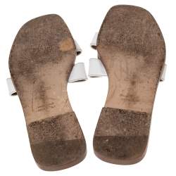 Pre Owned Hermes White Leather Oran Slide Flats Size 40.5