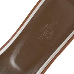 Pre Owned Hermes White Leather Oran Slide Flats Size 40.5