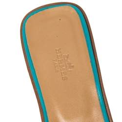 مملوكة مسبقًا Hermes Blue Leather Oran Slide Flats Size 40.5