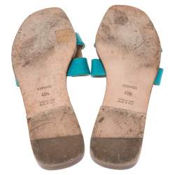 مملوكة مسبقًا Hermes Blue Leather Oran Slide Flats Size 40.5